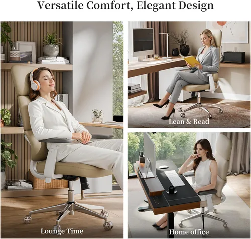Miniatura 7 de EUREKA ERGONOMIC Remi - Silla de oficina con respaldo alto, silla de oficina de piel sintética con ruedas, silla de escritorio de cuero, silla
