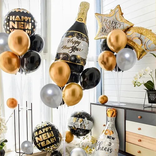 Miniatura 6 de Juego de 60 globos de color negro dorado y plateado, 60 globos metálicos cromados dorados y plateados de 12 pulgadas para cumpleaños, boda