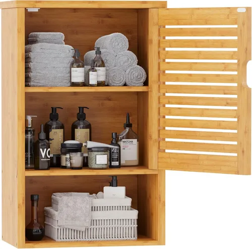 Miniatura 10 de VIAGDO Armario de pared para baño, armario de almacenamiento montado en la pared con estantes ajustables en el interior, gabinete de medicina