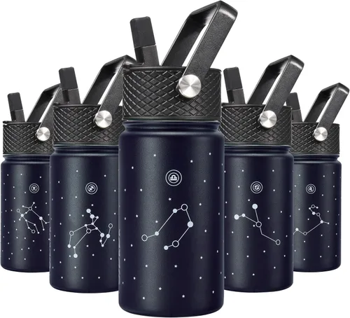Miniatura 14 de BJPKPK Botella de agua aislada con tapa con pajilla, bonitas botellas de agua de 15 onzas, termo de metal de acero inoxidable, vasos reutilizables