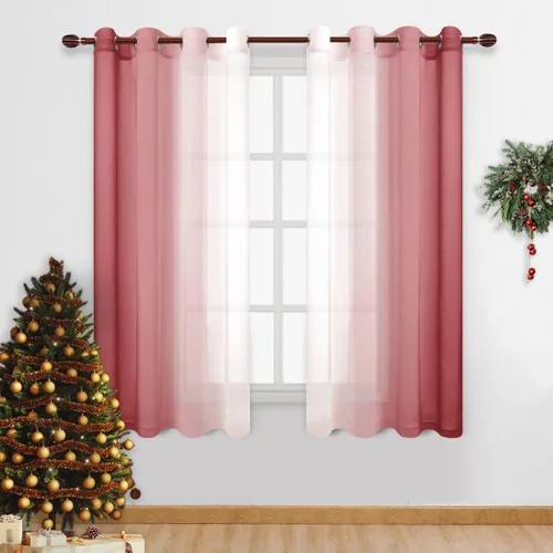 Miniatura 40 de DWCN Cortinas Transparentes de Lino Sintético Negro Degradado Ombré - Cortinas Semi Transparentes de Gasa con Ojales en la Parte Superior