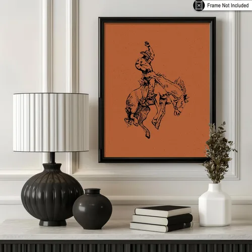 Miniatura 3 de Poster Master Póster de Rodeo marrón – Estampado retro de vaquero sobre caballo – Arte de vaquero – Arte occidental – Arte del salvaje oeste