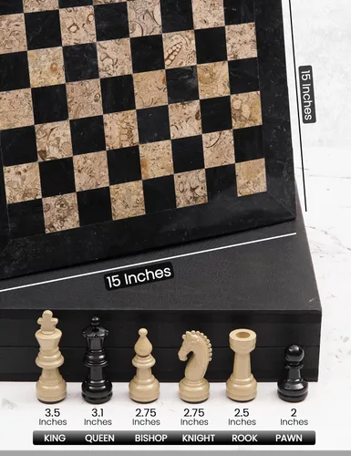 Miniatura 7 de Marblous Krafts - Juego de ajedrez de mármol con estuche de 15 pulgadas, hecho a mano, negro y coral, tablero de ajedrez decorativo de lujo, de 32