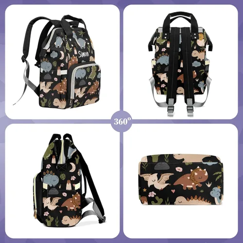 Miniatura 4 de Linda bolsa de pañales personalizada de dinosaurio tropical de gran capacidad para bebé, niño y niña, impermeable, con nombre personalizado, mochila