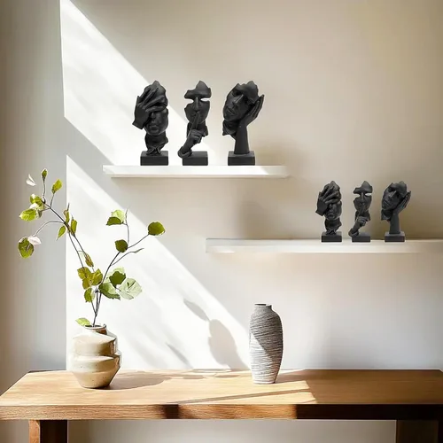 Miniatura 7 de aboxoo 3 piezas Estatua del pensador, Figura de arte abstracto El silencio es oro, Esculturas modernas de resina No oír, No ver, No hablar