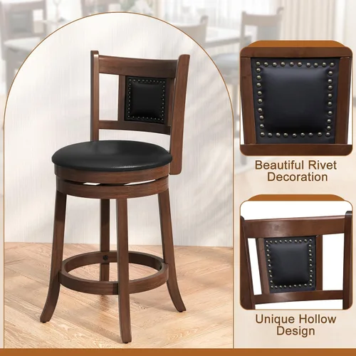 Miniatura 7 de Giantex Juego de 2 taburetes de bar giratorios de 25.5 pulgadas de altura de mostrador con respaldo ergonómico, asiento acolchado suave, patas
