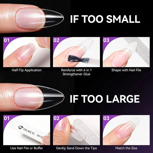 Miniatura 8 de Gelike EC Kit de 240 Puntas de Uñas de Gel Suave - Extensiones de Uñas Completas con Cobertura Transparente - Puntas de Uñas Postizas de Gel