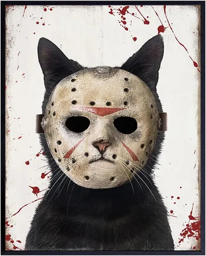 Arte y diseño de pájaro amarillo de gato – Arte de pared de viernes 13 – Bonita decoración de gato para hombres – Divertido regalo de gatito para