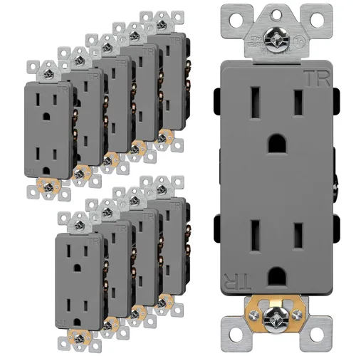 ENERLITES Toma de corriente decorativa de grado industrial, 15A 125V, receptáculo dúplex resistente a manipulaciones, conexión a tierra, 5-15R, 2
