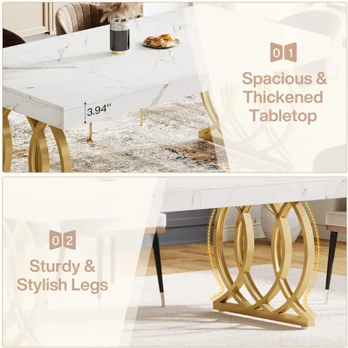 Miniatura 7 de Tribesigns Mesa de comedor de 63 pulgadas para 4-6, mesa de cocina moderna con mesa de mármol sintético y patas geométricas, muebles de comedor