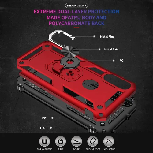 Miniatura 3 de Funda para Moto E Phone Case, Moto E con protector de pantalla HD, fundas protectoras de grado militar con anillo para Moto E 2020 (rojo)