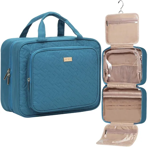 Miniatura 19 de NISHEL Neceser de viaje para mujer, organizador de artículos esenciales de maquillaje, estuche colgante para accesorios, cosméticos, Egeo-azul, M