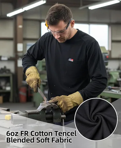Miniatura 4 de BOCOMAL Camisas FR de manga larga con cuello redondo EX Soft Heather Series 6oz peso medio resistente al fuego camiseta de trabajo CAT2