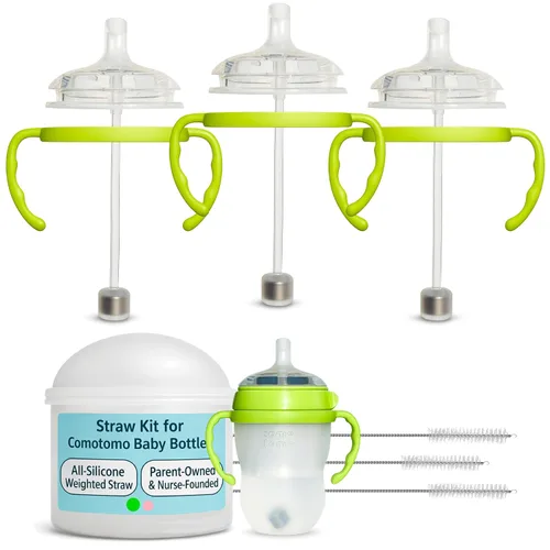 Miniatura 10 de Kit de conversión de vasos para biberones Comotomo, 2 unidades, pezones de silicona de grado alimenticio, popote con peso de silicona, asas
