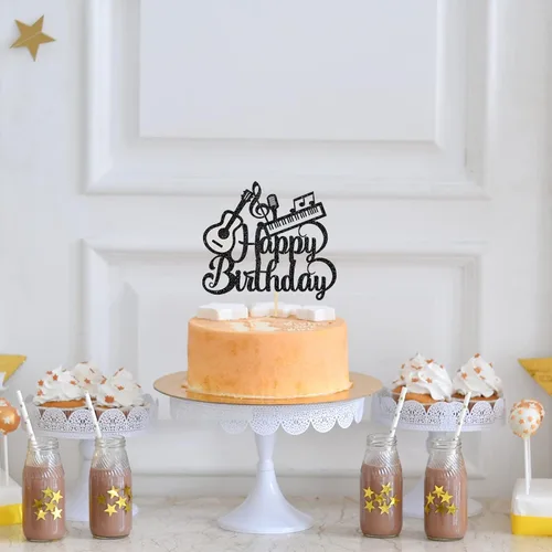 Miniatura 5 de Decoración para tartas de música y guitarra, piano de feliz cumpleaños, decoración de pastel para amantes de la música, suministros de fiesta