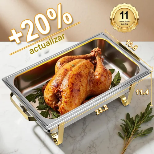 Miniatura 2 de Platos de roce para buffet, paquete de 4, 11 cuartos cuadrados [tamaño grande y resistente] Calentadores de alimentos de acero inoxidable para Oro