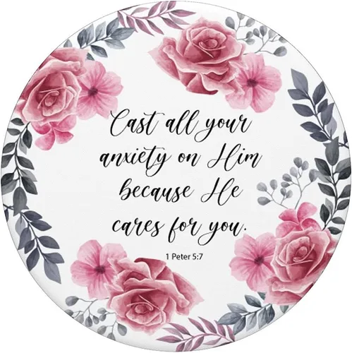 Miniatura 3 de 1 Peter 5 7 Rosa Azul Cristiano Biblia Versículo Cita para Mujeres PopSockets Swappable PopGrip