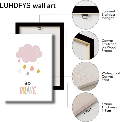 Miniatura 3 de LUHDFYS Arte de pared bohemio para cuarto de bebé, impresión de lienzo grande de ensueño, póster inspirador de nube de sol arcoíris, lienzo envuelto