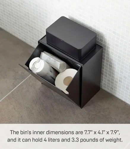 Miniatura 3 de YAMAZAKI Basurero de almacenamiento o basurero montado en la pared con bandeja, pequeña papelera con tapa, organizador de baño o cocina, plástico ABS