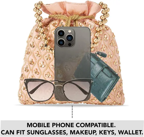 Miniatura 3 de Aheli Potli Monederos para mujer, hecho a mano, bolso de noche, elegante pulsera de moda nupcial