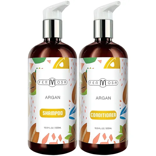 Fermosa Paquete de champú y acondicionador de aceite de argán, hidratante e hidratante, aceite de argán marroquí, sin sulfato, tratamiento para el
