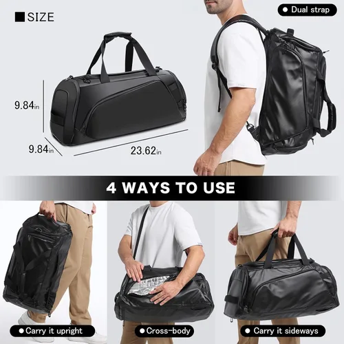 Miniatura 3 de Bolsa de viaje 40L, bolsa de gimnasio grande 4 en 1 con zapatos y ropa húmeda y compartimentos para laptop, color negro, Negro -, Bolsa de viaje