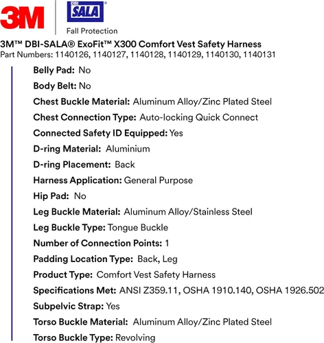 Miniatura 3 de 3M unisex 3m Dbi-sala Exofit X300 Comfort Vest Safety Harness Fall Protection
