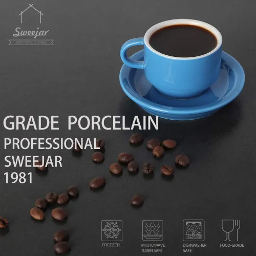 Miniatura 3 de Sweejar Juego de tazas y platillos de porcelana para expreso, tazas demitasse apilables con soporte de metal, 2.5 onzas para café con leche, café