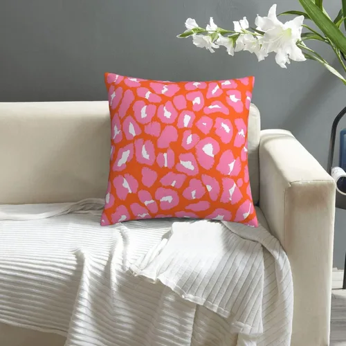 Miniatura 5 de Almohada de terciopelo con estampado de puntos de leopardo rosa y naranja, juego para el hogar, cómoda decoración de cama cuadrada, sofá al aire