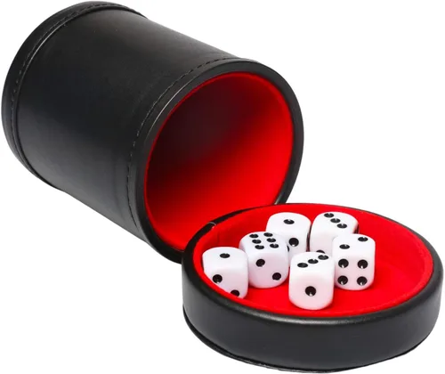 Miniatura 9 de Taza de Dados de Cuero Sintético con Tapa Incluye 6 Dados, Interior de Terciopelo Silencioso al Agitar para Dados Mentirosos Farkle Yahtzee