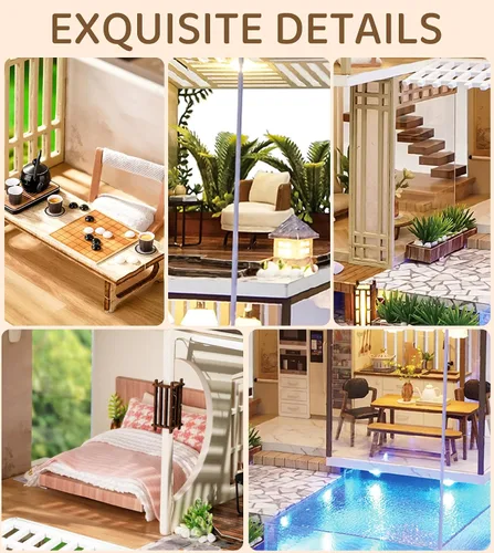 Miniatura 3 de Spilay - Casa de muñecas en miniatura con muebles, kit de bricolaje de madera para casa de muñecas, mini kit artesanal hecho a mano, escala 1:24
