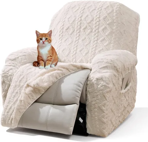 Miniatura 12 de vctops Verde Navideño 4 Piezas Fundas para Sillón Reclinable de Felpa Jacquard Geométrica Suaves Peludas Mullidas Funda para Sofá y Sillón