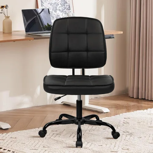 Miniatura 2 de CLATINA Silla de oficina en casa, sin brazos, con ruedas, ergonómica, de cuero, con respaldo bajo, altura ajustable, giratoria de 360°, silla