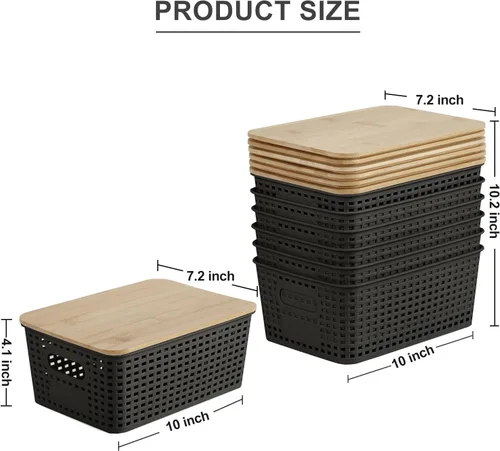 Miniatura 2 de Bagnizer Contenedores pequeños de plástico con tapas de bambú de 5.2 cuartos de galón, cesta apilable para despensa, contenedores decorativos lindos