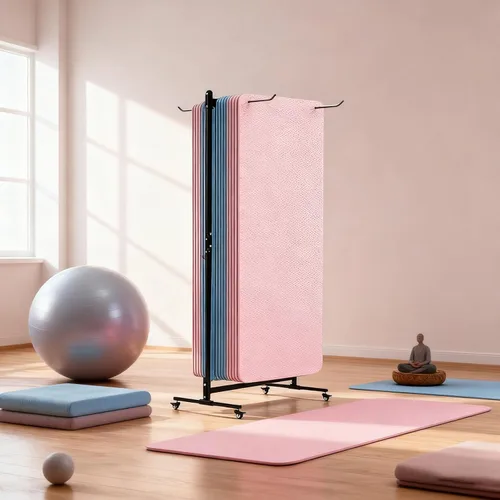 Miniatura 4 de Soporte para tapete de yoga colgante, carrito de esterilla de yoga rodante, estante de almacenamiento de gran capacidad, con perforador, estante