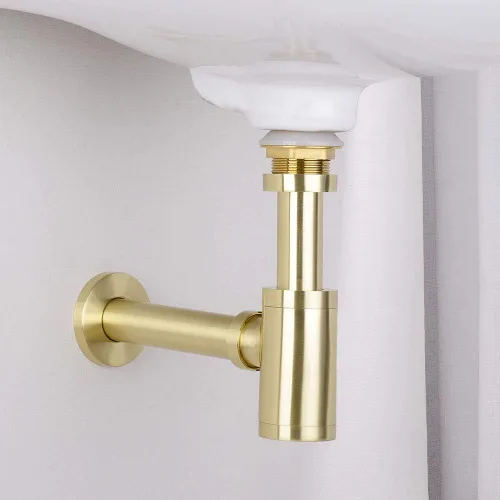 Miniatura 6 de Trampa redonda de latón para botella P, kit de tubo de drenaje de trampa de desechos para lavabo, altura ajustable, acabado dorado cepillado