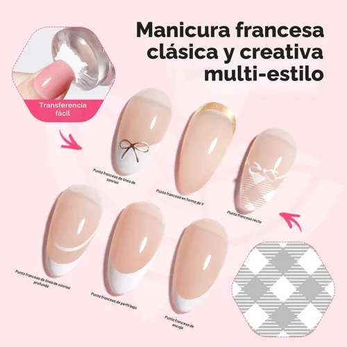 Miniatura 3 de Modelones Kit de estampado de uñas a cuadros de 16 piezas, sello de punta francesa, esmalte de gel de pintura blanca y negra, a prueba de polvo