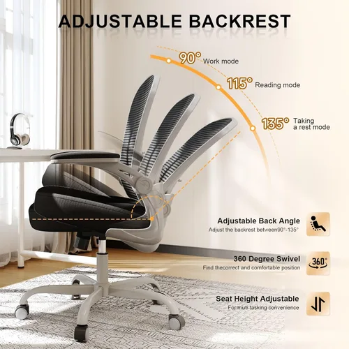 Miniatura 3 de Synorla Silla de oficina, sillas de escritorio ergonómicas de 330 libras de capacidad, silla de computadora de malla con respaldo alto con Gris Negro