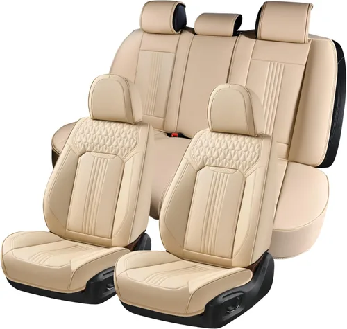 Miniatura 34 de Coverado Juego completo de fundas de asiento de automóvil negras de cuero, impermeables, delanteras y traseras, accesorios de auto, de ajuste Negro