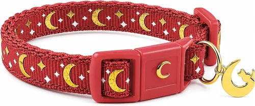 Miniatura 10 de waaag - Collar de seguridad para gato, con diseño de lunas y estrellas doradas, brilla en la oscuridad