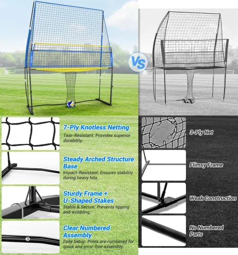Miniatura 7 de Volleyball Practice Net with Ball Return System, Height Adjustable 6.5-8FT, 11 * 8FT Portable Volleyball Training Equipment for Serving, Spiking