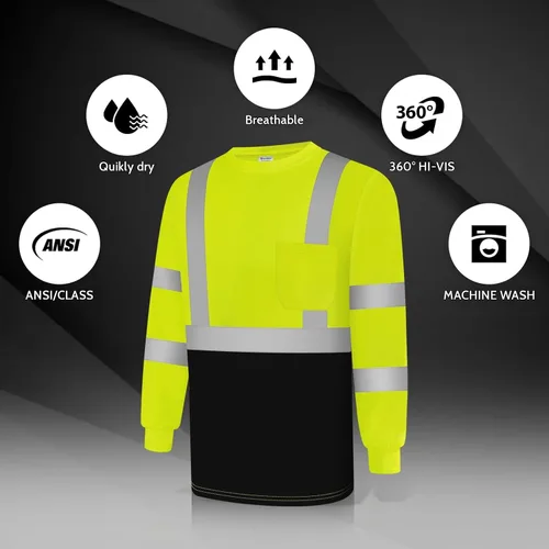 Miniatura 5 de Camisas de alta visibilidad para hombres Clase 3 Hi Vis reflectantes, camisas de seguridad para construcción para hombres y mujeres, de manga larga