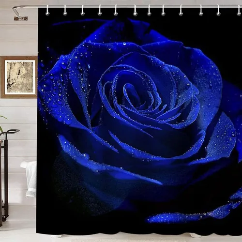 Miniatura 18 de Namdeva Cortina de ducha rústica de granja, diseño de mariposa azul, flores de algodón blanco, citas inspiradoras, estilo shabby chic, decoración