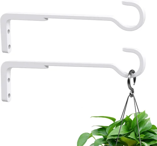 Miniatura 5 de Saffruff Paquete de 2 perchas blancas resistentes de 8 pulgadas para plantas al aire libre, soportes de hierro para colgar plantas en el exterior