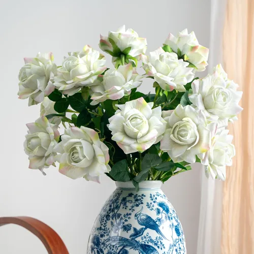 Miniatura 14 de Flores artificiales, rosas artificiales, rosas falsas de 23.2 pulgadas de tallo largo, flores artificiales para jarrón alto, rosa de seda, 20 Blanco