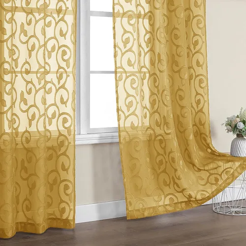 Miniatura 12 de OWENIE Furman - Juego de 2 paneles de cortinas traslúcidas negras de 24 pulgadas de largo, cortinas semitransparentes de jacquard ligeras y aireadas