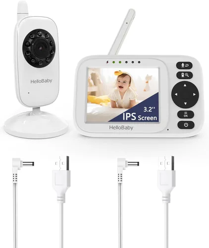 HelloBaby Monitor sin WiFi Video Baby Monitor con cámara y audio - Pantalla de 3.2 pulgadas, conversación de 2 vías, visión nocturna, 8 canciones de
