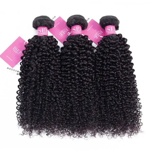 Miniatura 8 de ISEE Hair Extensiones de Cabello Rizado Mongol Grado 9A, Cabello Humano Virgen, Tejido de Cabello de 3 Manojos de Cabello Virgen Rizado, Extensiones