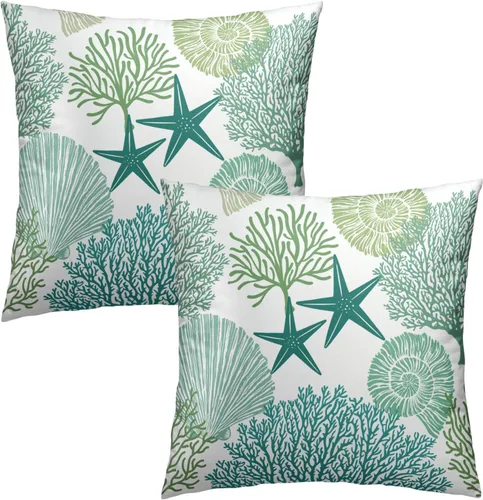 Miniatura 2 de Fundas de cojín decorativas con temática de verano náutica costera de 12 x 12 pulgadas, juego de 2 fundas de cojín de color aguamarina azul verdoso