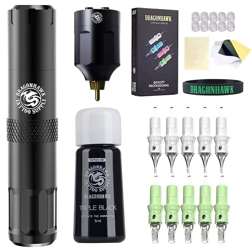 Dragonhawk Mcore-C1 - Kit de bolígrafo de tatuaje S6, máquina de tatuaje rotativa sin núcleo motor de potencia por Mcore-C1, cartuchos de tatuaje,